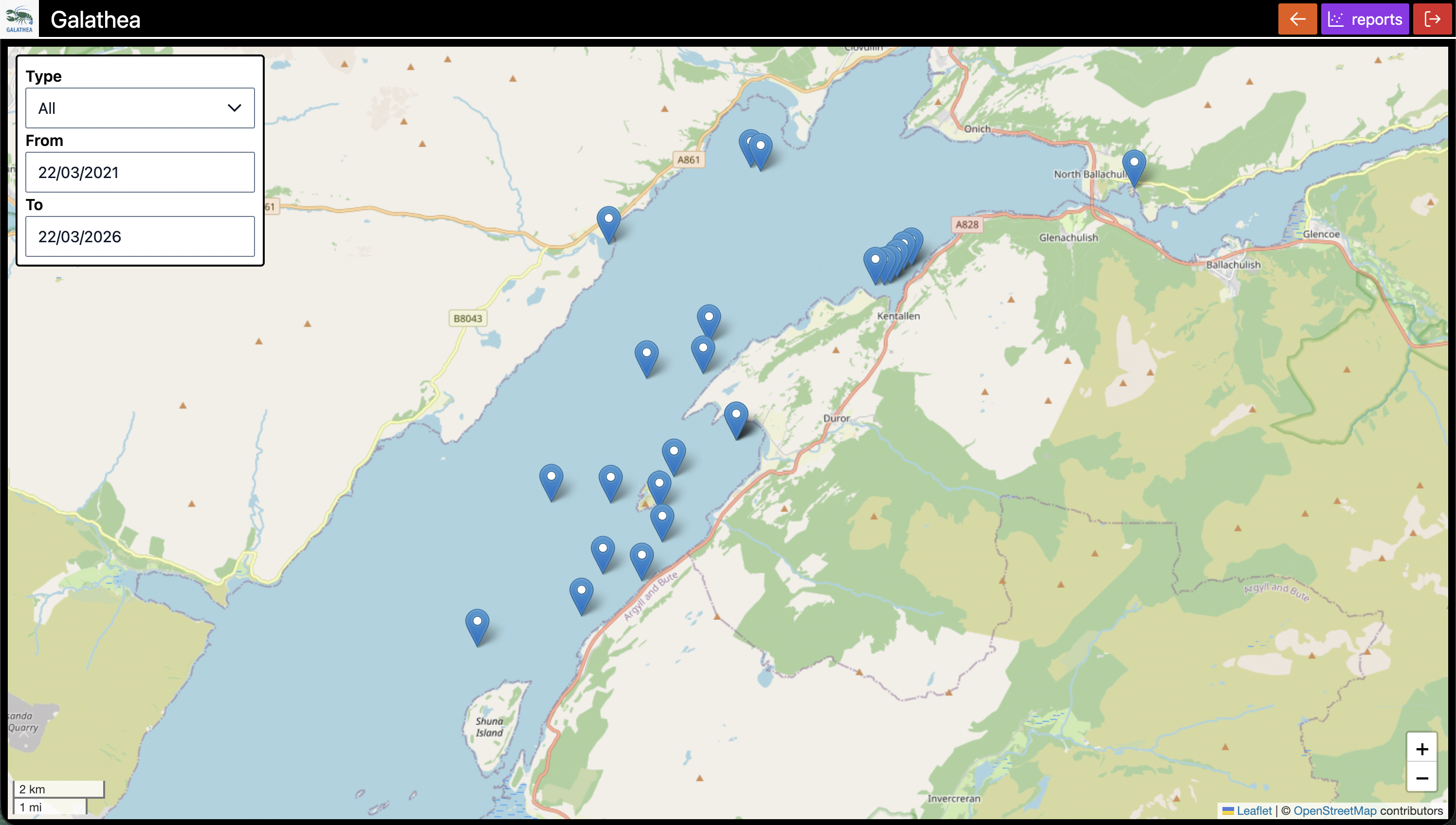 Galathea survey reporting view
