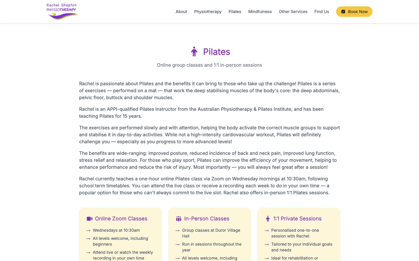 Rachel Shepton Physiotherapy - Pilates